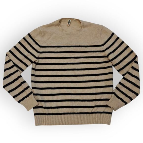 C/89men 100% Cashmere Cream and Black Crewneck Sweater Stripes size M - Picture 1 of 8